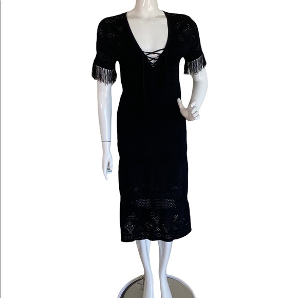 A.L.C. Black Pattern Midi Length A-line Dress - Picture 10 of 12